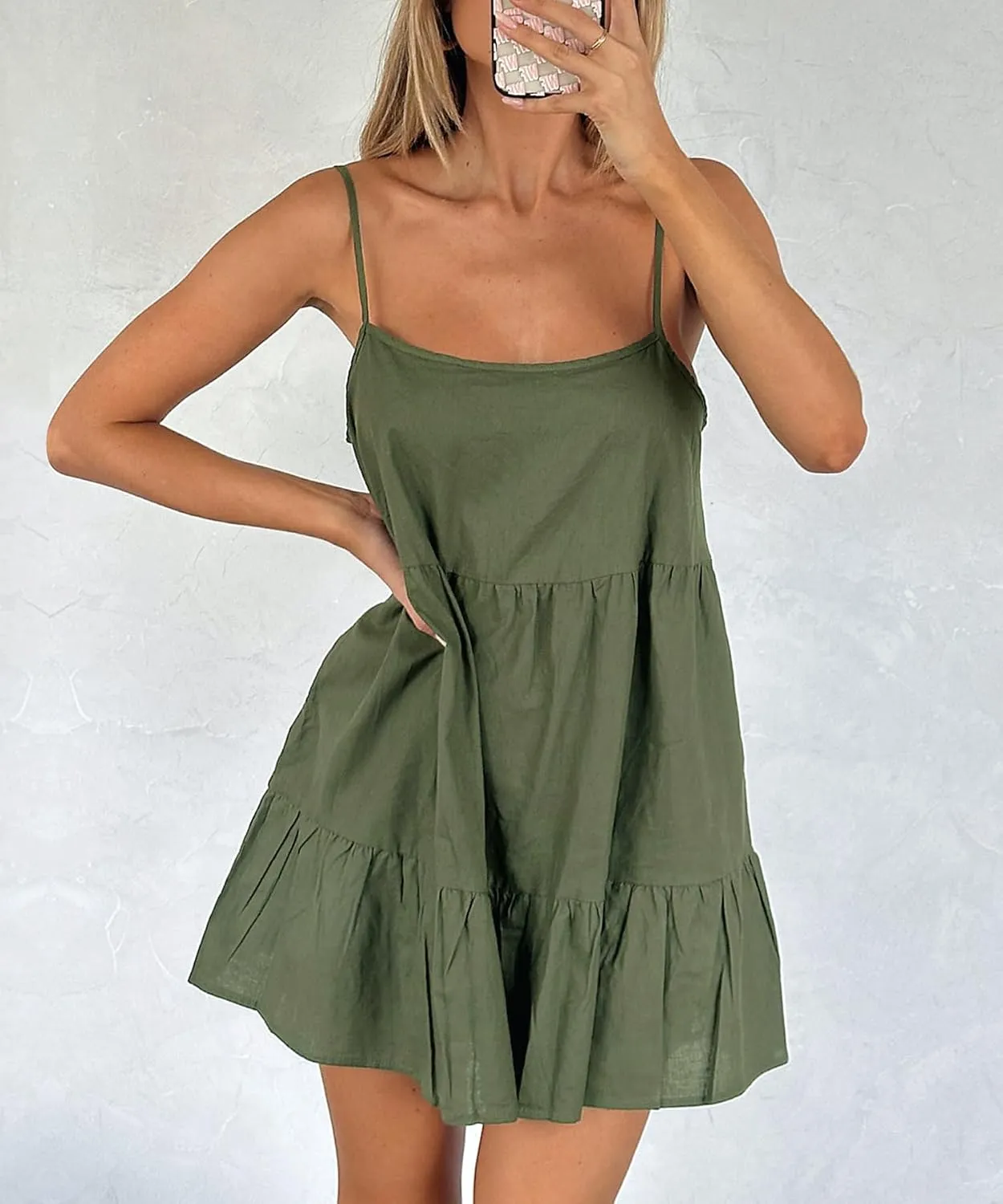 Babydoll Dress for Women Spaghetti Strap Swing Dress Sleeveless Short Flowy Dress Summer Loose Sundress