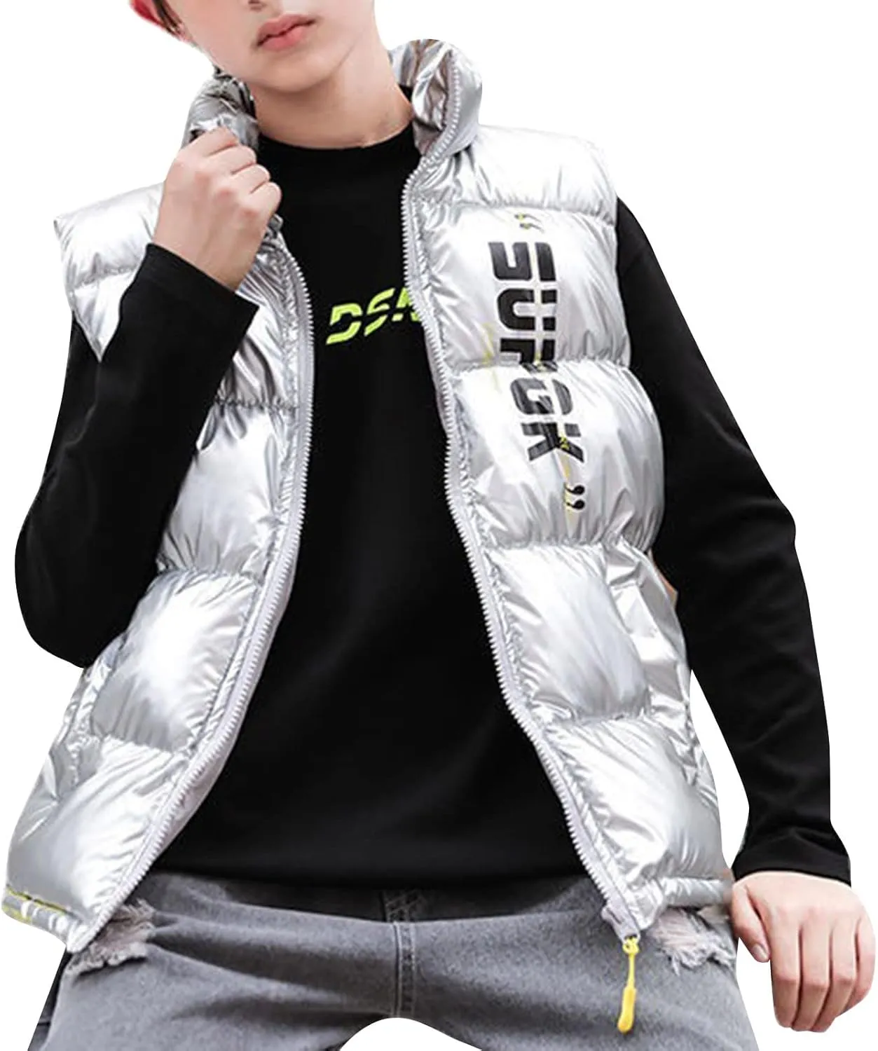 Boys Girls Puffer Vest Winter Coat Warm Lightweight Toddler Vest Outerwear High Neck Cute Sleeveless Down Jacket Coat