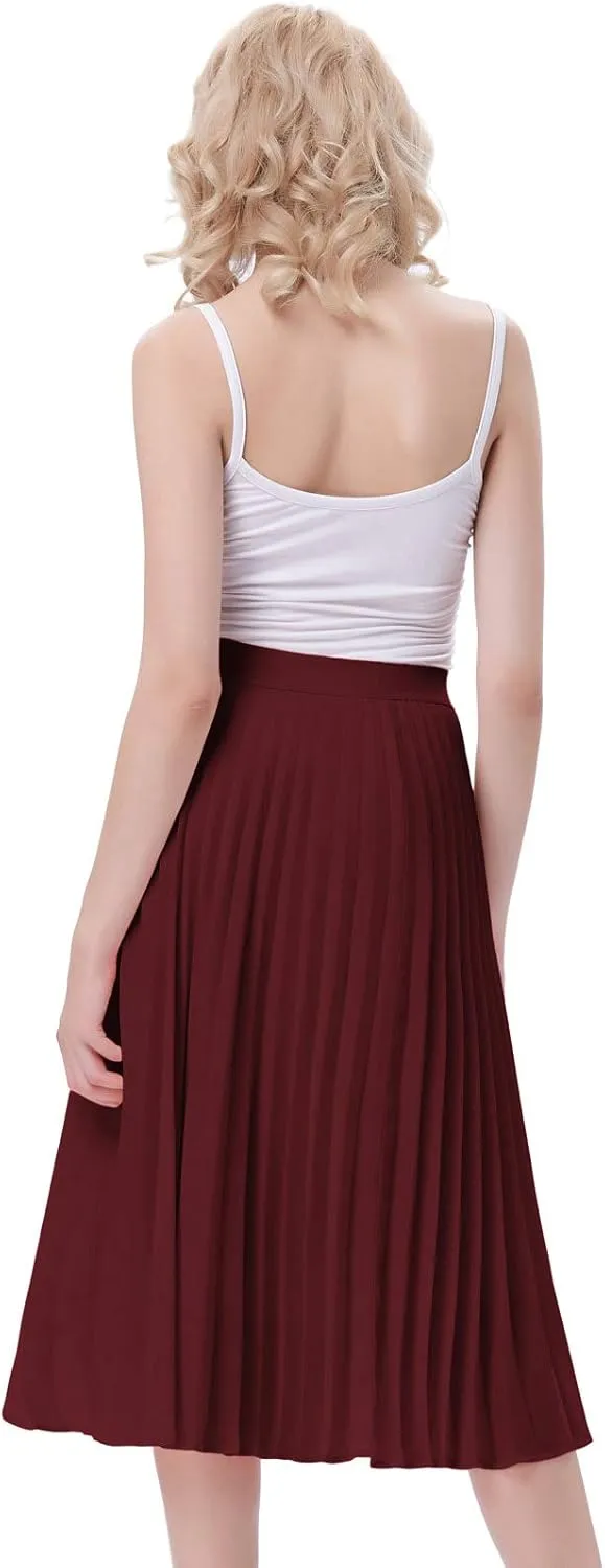 Kate Kasin Women's High Waist Pleated A-Line Swing Skirt KK659