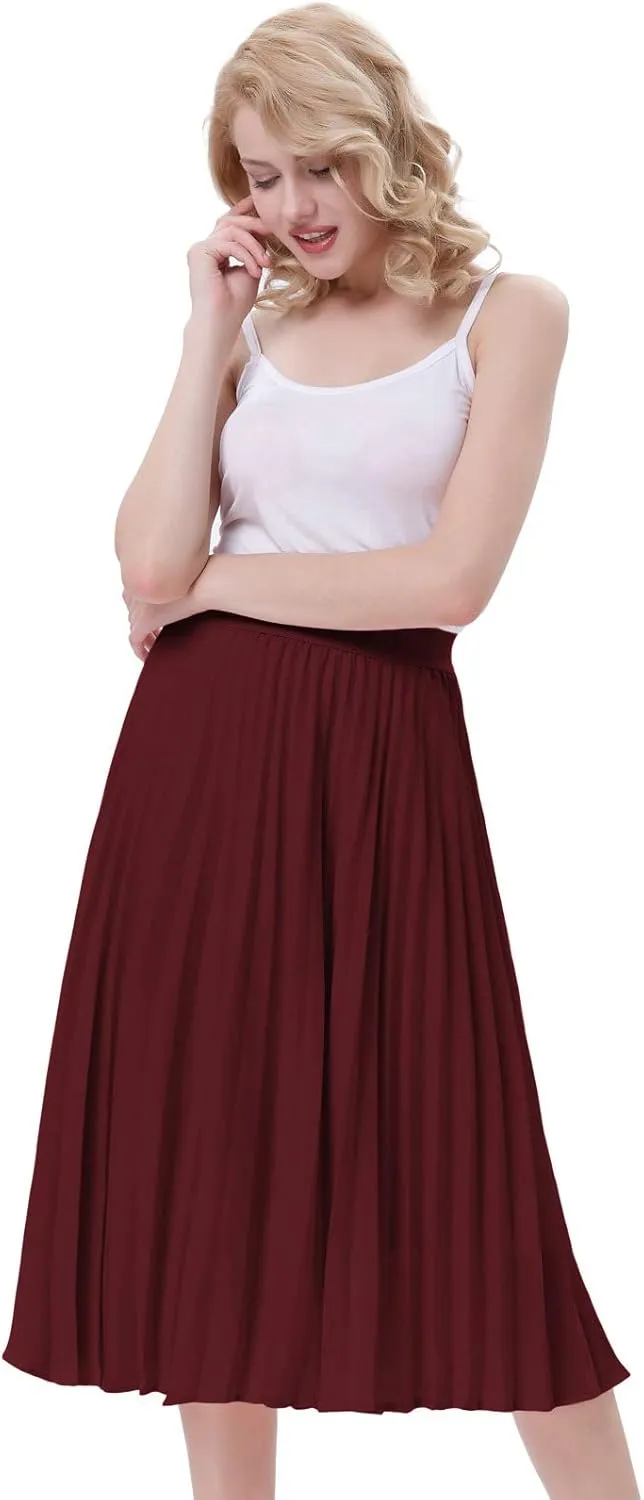 Kate Kasin Women's High Waist Pleated A-Line Swing Skirt KK659