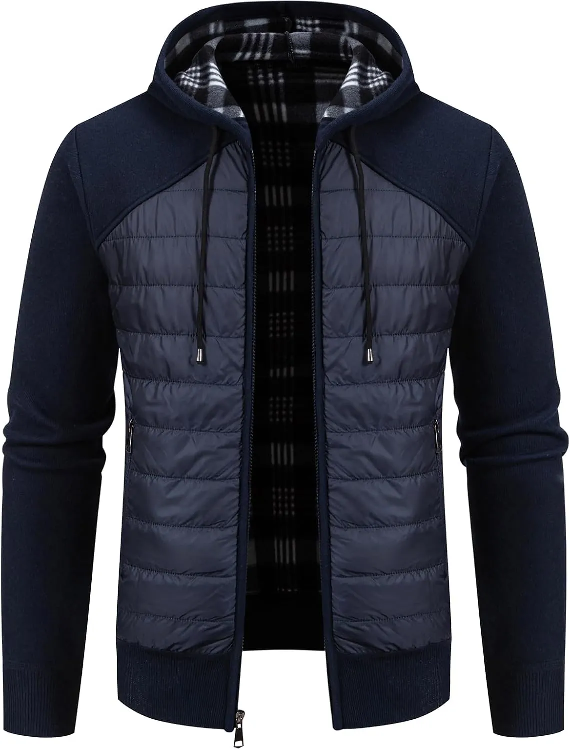Men's Fleece Full-Zip Hoodie Cardigan Sweater Knit Hooded Casual Regular Fit Sweatshirt with Pocket