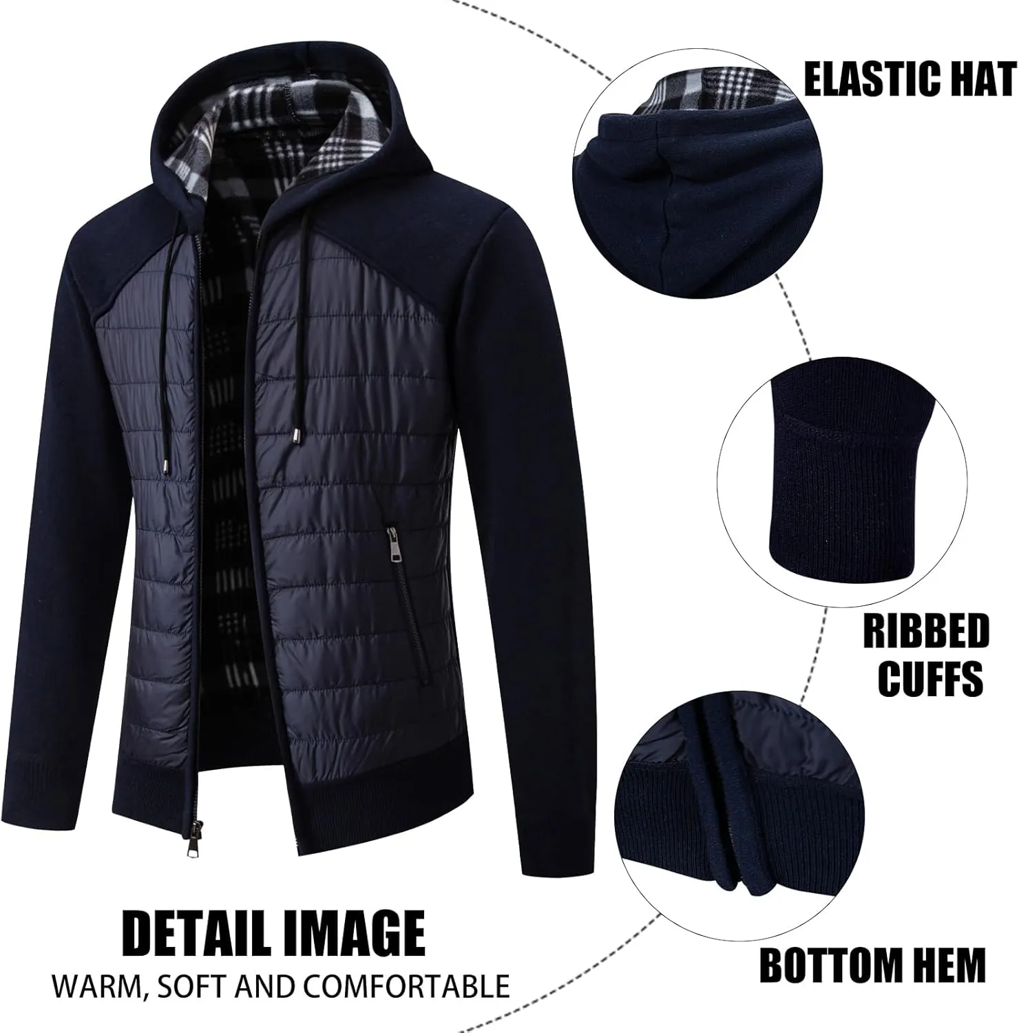 Men's Fleece Full-Zip Hoodie Cardigan Sweater Knit Hooded Casual Regular Fit Sweatshirt with Pocket