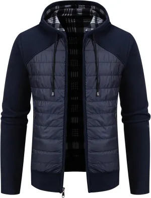Men's Fleece Full-Zip Hoodie Cardigan Sweater Knit Hooded Casual Regular Fit Sweatshirt with Pocket