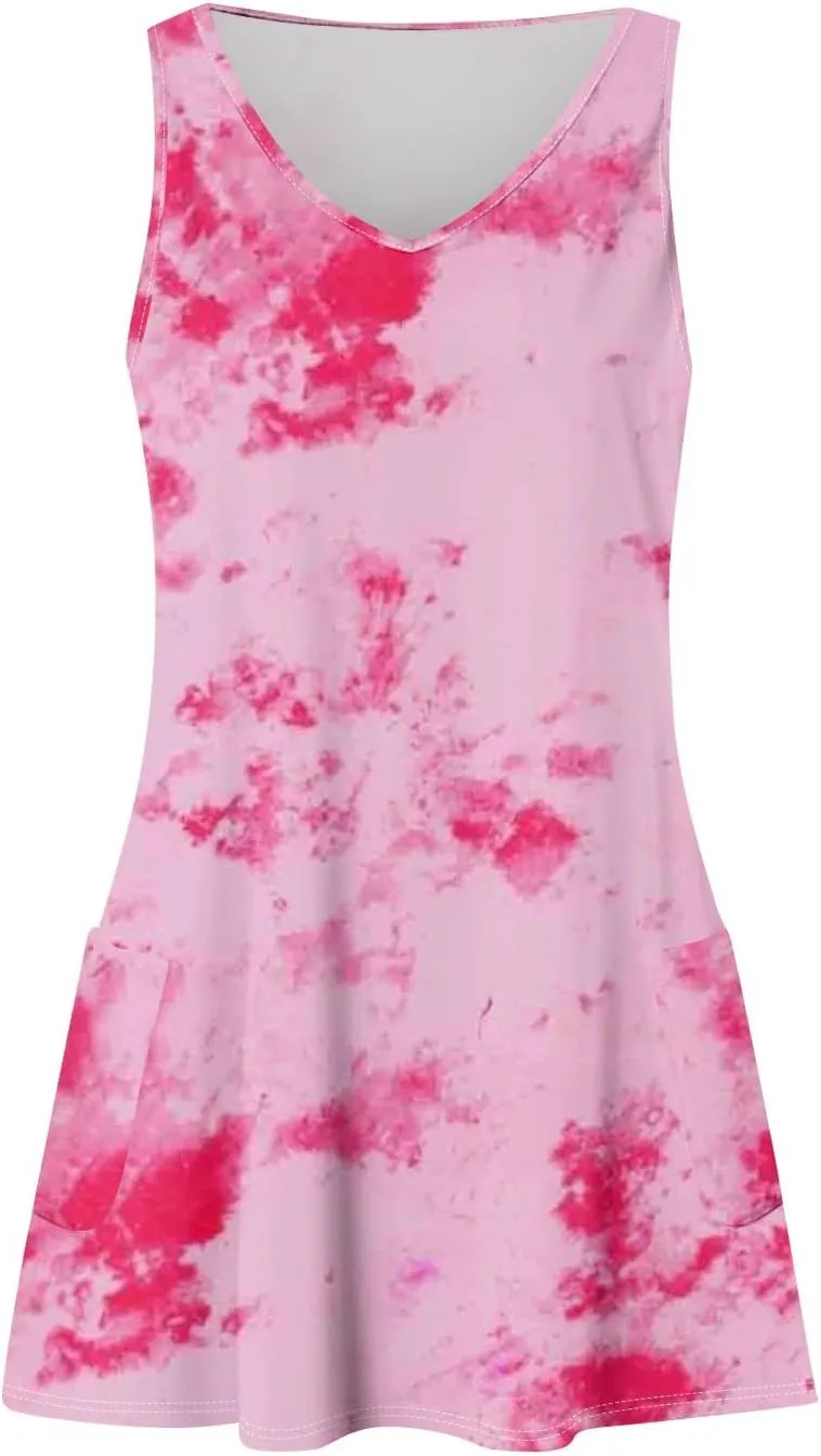 Mini Dresses for Women V Neck Floral Print Tank Dresses Sleeveless Sundresses Swing Beach Dress Beach Cover Ups