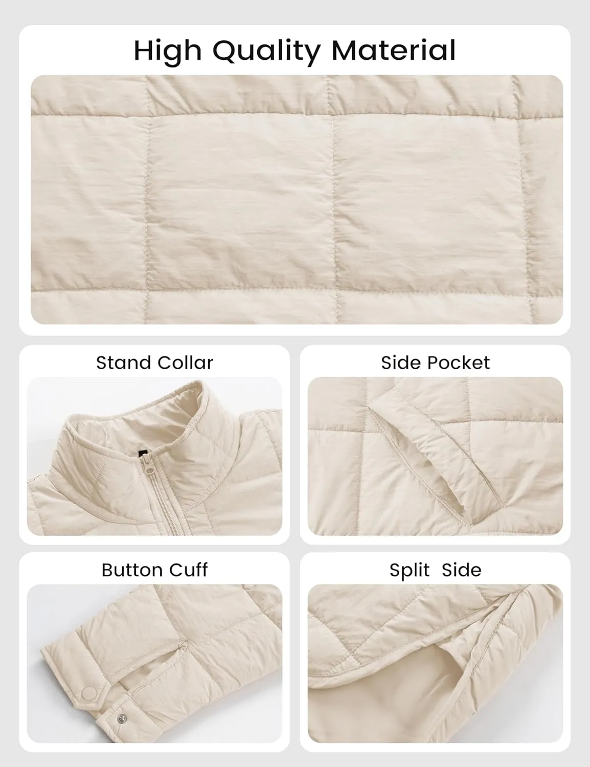 Omoone Women's Quilted Puffer Jacket Zip Up Oversized Lightweight Padded Down Coat Outerwear