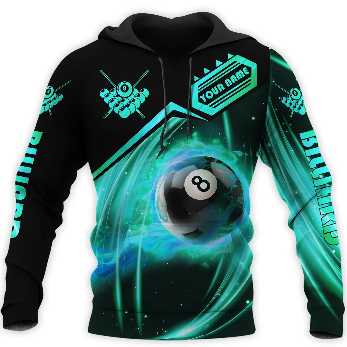 Personalized Name Guitar Green Billiard 3D Sweatshirt Zip Hoodie, Gift for Billiard Team