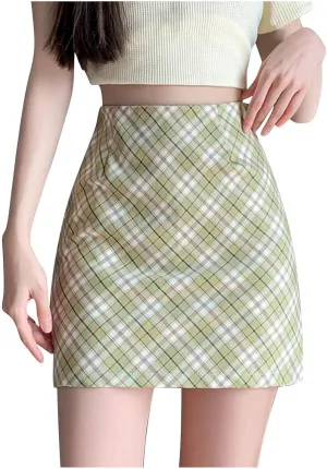 Plaid Mini Skirt for Women High Waist A-Line School Girl Skater Skirt Y2K Preppy Style Cute Summer Bottoms