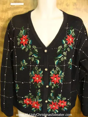 Red Poinsettias Accents Horrible Christmas Sweater