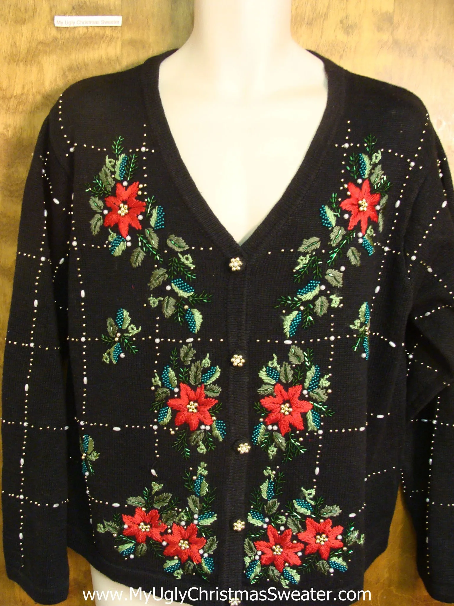 Red Poinsettias Accents Horrible Christmas Sweater