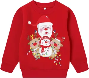 RETSUGO Toddler Boy Christmas Outfit Baby Boy Girl Winter Warm Holiday Fleece Pullover Xmas Crewneck Sweater 1-7 Years