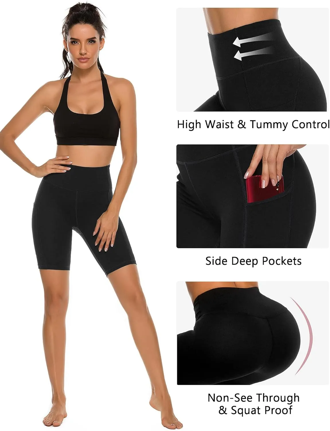 Stelle Women's 8"/ 5" High Waist Biker Shorts Yoga Shorts with Pockets Tummy Control Workout Shorts for Running Gym