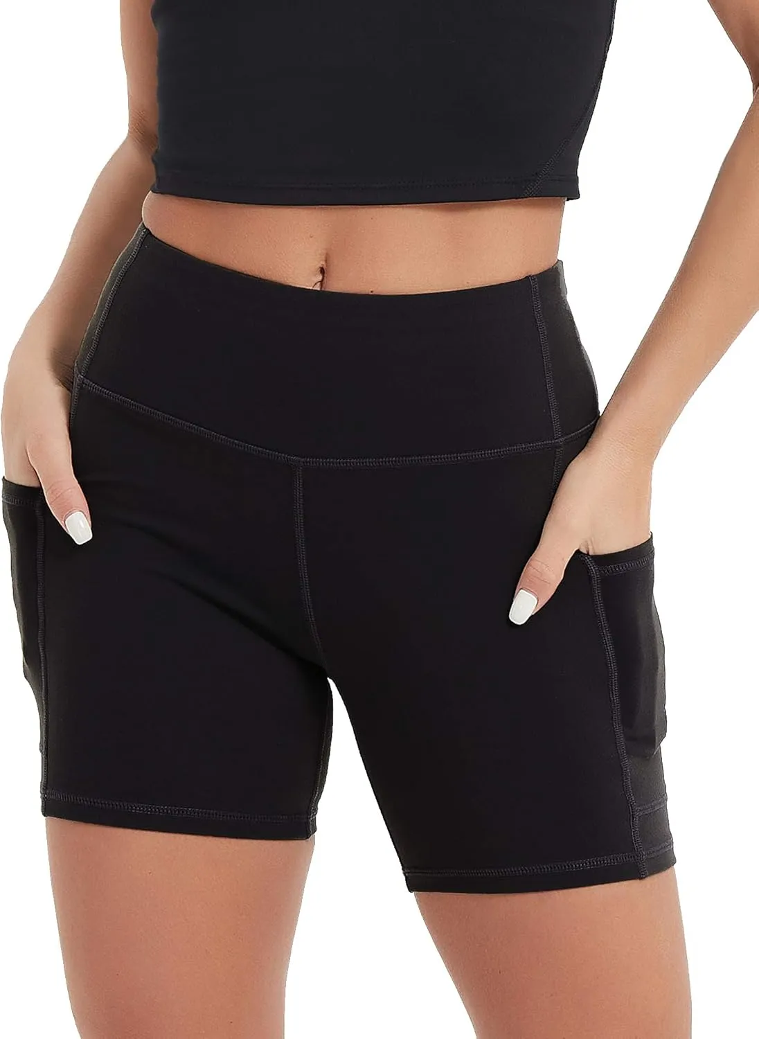 Stelle Women's 8"/ 5" High Waist Biker Shorts Yoga Shorts with Pockets Tummy Control Workout Shorts for Running Gym