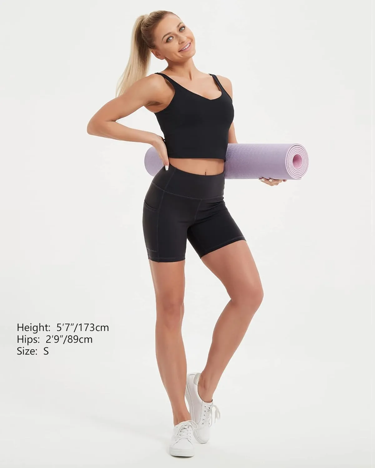 Stelle Women's 8"/ 5" High Waist Biker Shorts Yoga Shorts with Pockets Tummy Control Workout Shorts for Running Gym