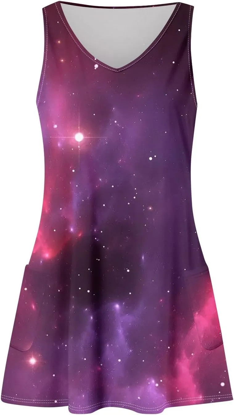 Summer Dresses for Women Beach Vacation Dress with Pocket V Neck 2025 Sundress Printed Sleeveless Swimsuit Coverup