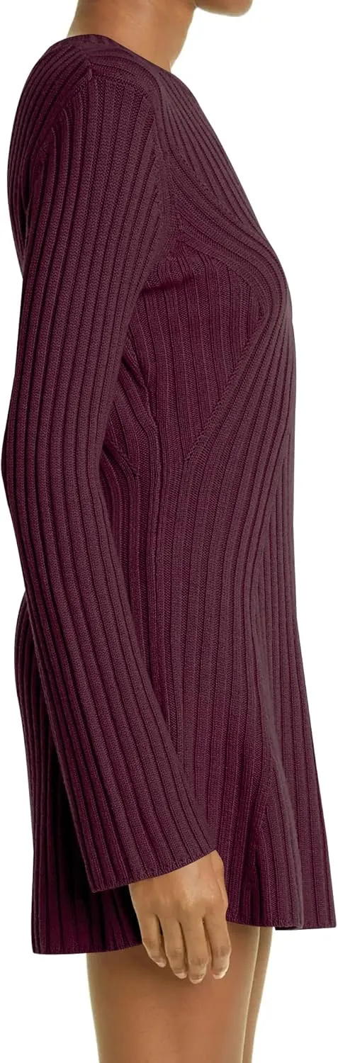 Ugerlov Women's 2024 Trendy Fall Long Sleeve Sweater Dress Round Neck Pullover Sweater Ribbed Knit Mini Dress