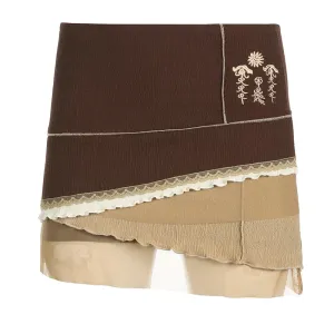 Vintage Asymmetrical Y2K Mini Skirt Low Waist Fairycore Patchwork Summer Women's Skirts Patchwork Embroidery Contrast