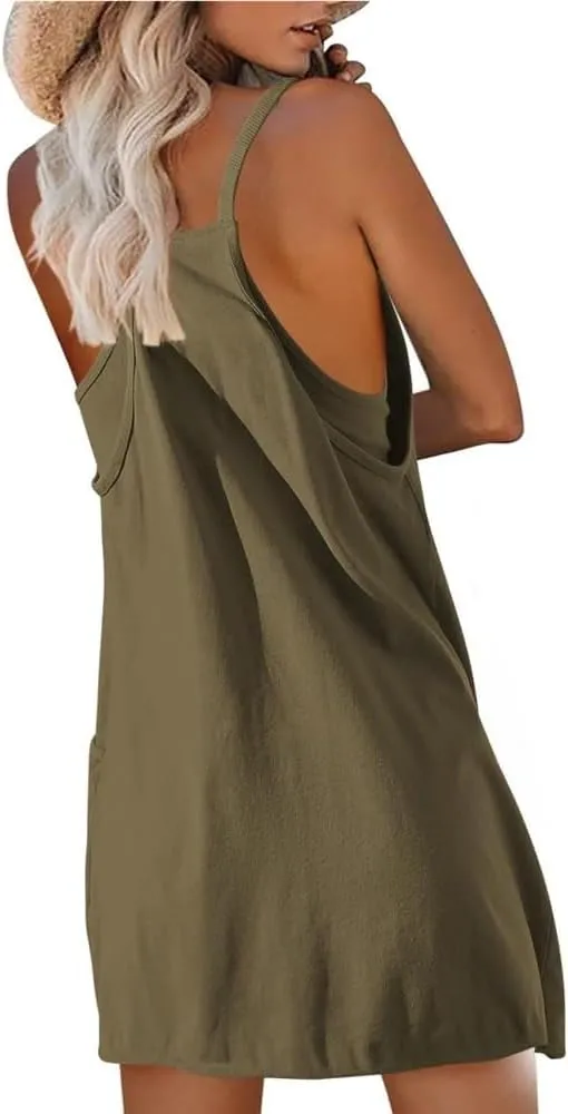 Visulong Romper Dress, Womens Summer Sleeveless Sports Mini Dress Built in Shapewear Shor, Athletic Dress with Pocket