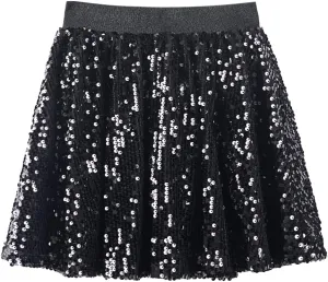 WELAKEN Sequin Skirt for Girls Kids Elastic Waist A-Line Sparlky Mini Skirt with Lining