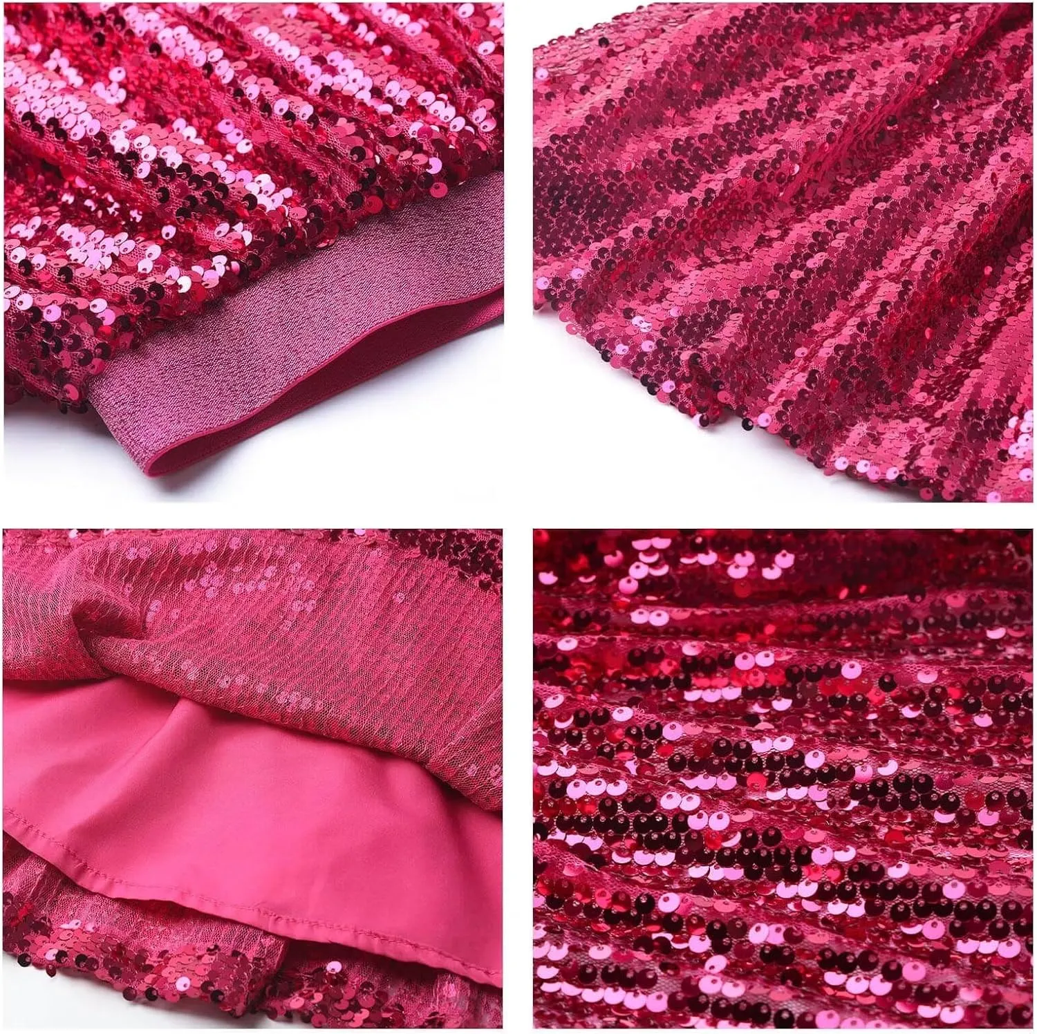 WELAKEN Sequin Skirt for Girls Kids Elastic Waist A-Line Sparlky Mini Skirt with Lining