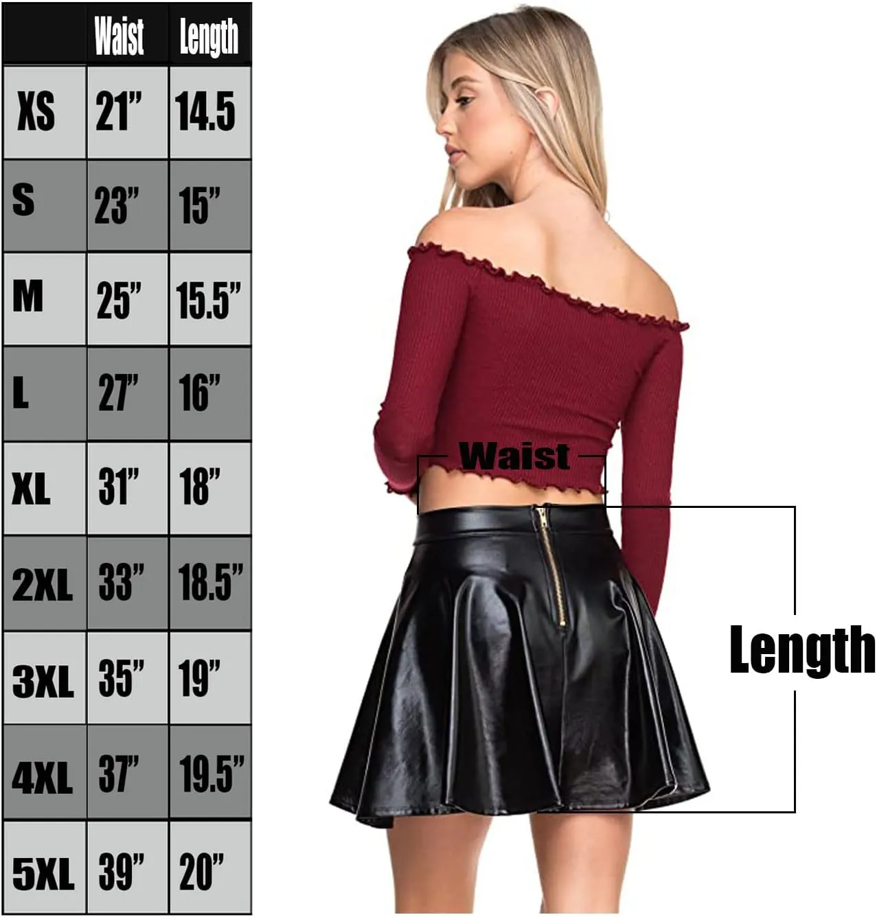 Women's J2 Love Faux Leather Back Gold Zip Mini Skater Skirt