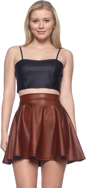 Women's J2 Love Faux Leather Back Gold Zip Mini Skater Skirt