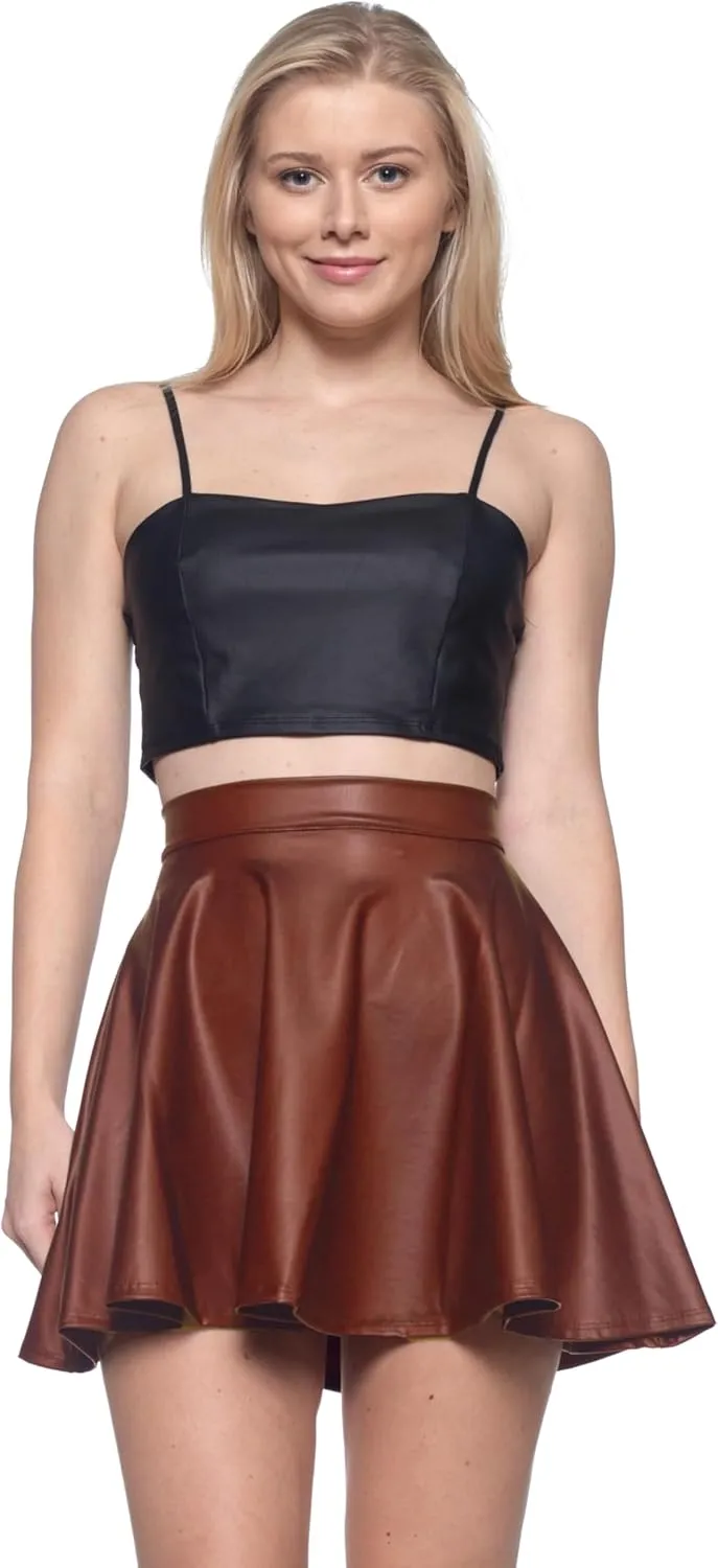 Women's J2 Love Faux Leather Back Gold Zip Mini Skater Skirt
