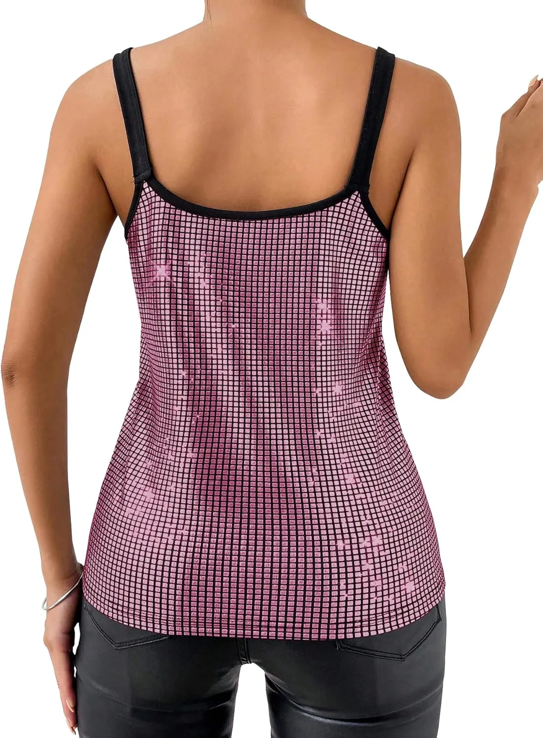 Womens Metallic Top Sparkle Cami Party Club Glitter Tanks Tops