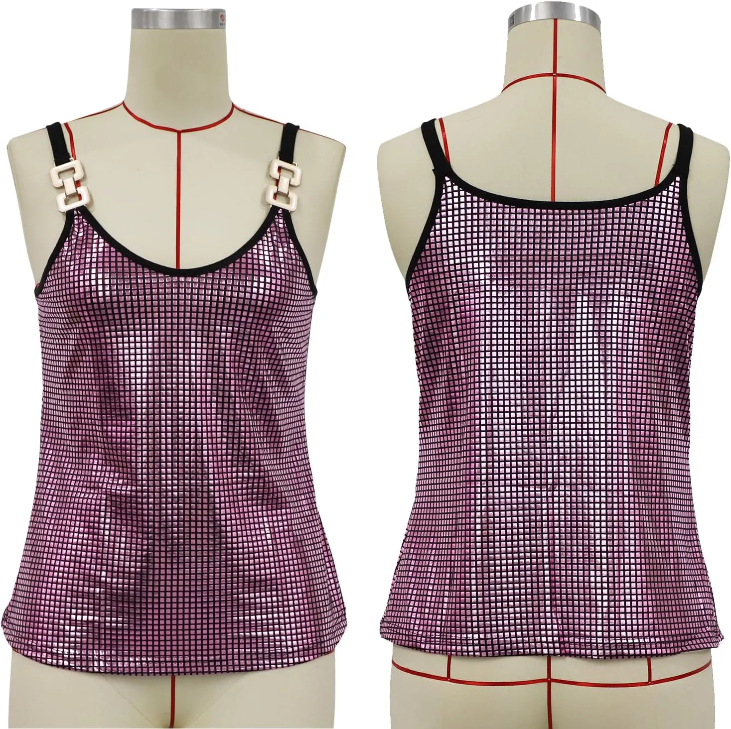 Womens Metallic Top Sparkle Cami Party Club Glitter Tanks Tops