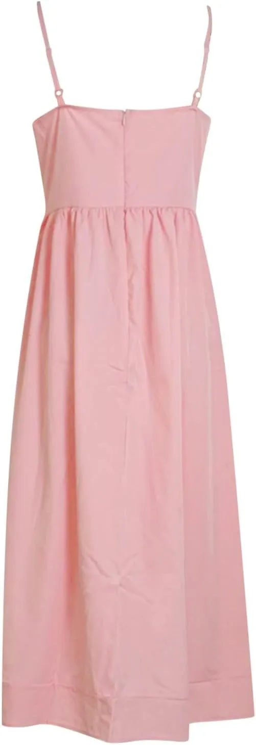 Women's Summer Corset Midi Dress Casual Spaghetti Strap Flowy Milkmaid Dresses A-Line Low Cut Bust Boho Sundress